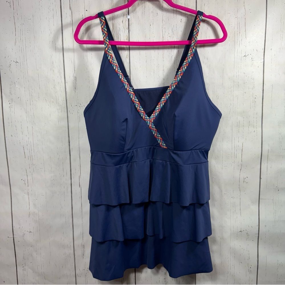 Swim by Cacique Navy Ruffle Tankini Top Size 20 Plus Beach Vacation Coastal